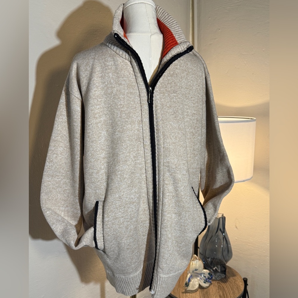 YeoKou Beige Full Zip Sweater Jacket XL Cashmere Wool Blend Fleece Lined Knit